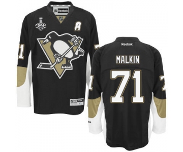 Men's Pittsburgh Penguins #71 Evgeni Malkin Black Team Color 2017 Stanley Cup NHL Finals A Patch Jersey