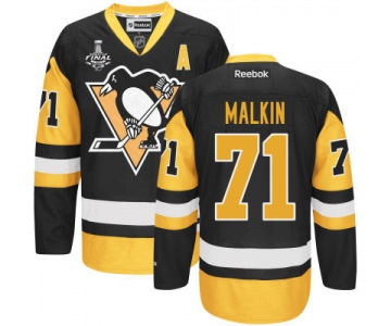 Men's Pittsburgh Penguins #71 Evgeni Malkin Black Third 2017 Stanley Cup NHL Finals A Patch Jersey