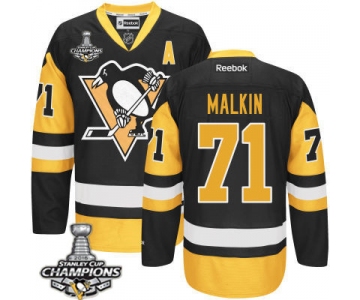 Men's Pittsburgh Penguins #71 Evgeni Malkin Black Third A Patch Jersey 2017 Stanley Cup Champions Patch