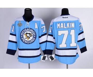 Men's Pittsburgh Penguins #71 Evgeni Malkin Light Blue 2017 Stanley Cup NHL Finals A Patch Jersey