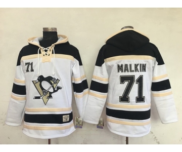 Men's Pittsburgh Penguins #71 Evgeni Malkin White Old Time Hockey Hoodie