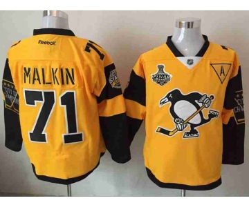 Men's Pittsburgh Penguins #71 Evgeni Malkin Yellow Stadium Series 2017 Stanley Cup Finals Patch Stitched NHL Reebok Hockey Jersey