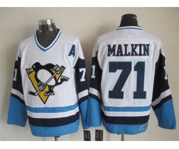 Pittsburgh Penguins #71 Evgeni Malkin 1972 White With Light Blue CCM Vintage Throwback Jersey