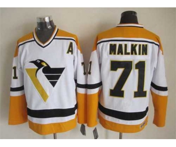 Pittsburgh Penguins #71 Evgeni Malkin 1993 White With Yellow CCM Vintage Throwback Jersey