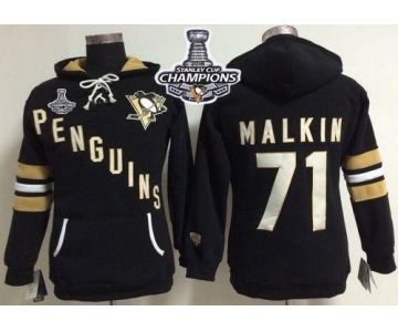 Pittsburgh Penguins #71 Evgeni Malkin Black 2016 Stanley Cup Champions Women's Old Time Heidi NHL Hoodie