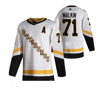 Pittsburgh Penguins #71 Evgeni Malkin White Men's Adidas 2020-21 Reverse Retro Alternate NHL Jersey