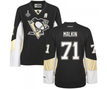 Women's Pittsburgh Penguins #71 Evgeni Malkin Black Team Color 2017 Stanley Cup NHL Finals A Patch Jersey