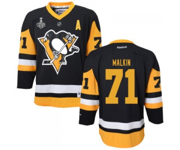 Women's Pittsburgh Penguins #71 Evgeni Malkin Black With Yellow 2017 Stanley Cup NHL Finals A Patch Jersey