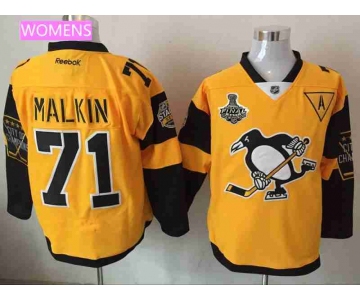 Women's Pittsburgh Penguins #71 Evgeni Malkin Yellow Stadium Series 2017 Stanley Cup Finals Patch Stitched NHL Reebok Hockey Jersey