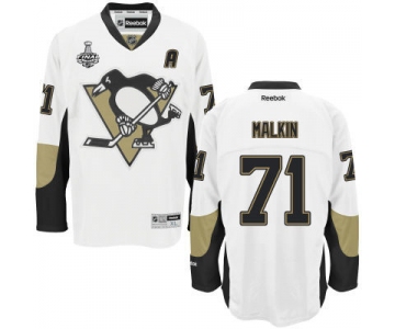 Youth Pittsburgh Penguins #71 Evgeni Malkin White Away 2017 Stanley Cup NHL Finals A Patch Jersey