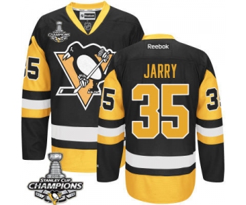 Men's Pittsburgh Penguins #35 Tristan Jarry Black Third Jersey 2017 Stanley Cup Champions Patch