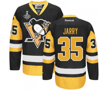 Youth Pittsburgh Penguins #35 Tristan Jarry Black With Gold 2017 Stanley Cup NHL Finals Patch Jersey