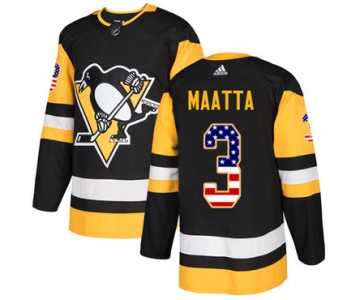 Adidas Penguins #3 Olli Maatta Black Home Authentic USA Flag Stitched NHL Jersey