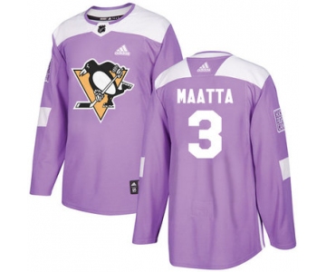 Adidas Penguins #3 Olli Maatta Purple Authentic Fights Cancer Stitched NHL Jersey