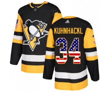 Adidas Penguins #34 Tom Kuhnhackl Black Home Authentic USA Flag Stitched NHL Jersey