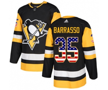 Adidas Penguins #35 Tom Barrasso Black Home Authentic USA Flag Stitched NHL Jersey