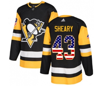 Adidas Penguins #43 Conor Sheary Black Home Authentic USA Flag Stitched NHL Jersey