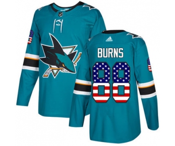 Adidas San Jose Sharks #88 Brent Burns Teal Home Authentic USA Flag Stitched Youth NHL Jersey