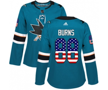 Adidas San Jose Sharks #88 Brent Burns Teal Home Authentic USA Flag Women's Stitched NHL Jersey