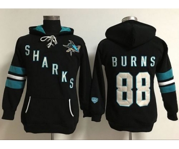 San Jose Sharks #88 Brent Burns Black Women's Old Time Heidi Hoodie NHL Hoodie