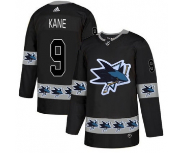 Men's San Jose Sharks #9 Evander Kane Black Team Logos Fashion Adidas Jersey