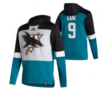 San Jose Sharks #9 Evander Kane Adidas Reverse Retro Pullover Hoodie Gray Teal