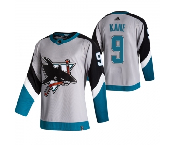 San Jose Sharks #9 Evander Kane Grey Men's Adidas 2020-21 Reverse Retro Alternate NHL Jersey