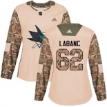 Adidas San Jose Sharks #62 Kevin Labanc Camo Authentic 2017 Veterans Day Women's Stitched NHL Jersey