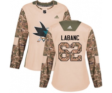 Adidas San Jose Sharks #62 Kevin Labanc Camo Authentic 2017 Veterans Day Women's Stitched NHL Jersey