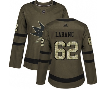 Adidas San Jose Sharks #62 Kevin Labanc Green Salute to Service Women's Stitched NHL Jersey