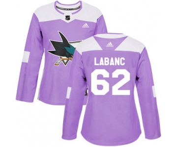 Adidas San Jose Sharks #62 Kevin Labanc Purple Authentic Fights Cancer Women's Stitched NHL Jersey