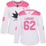 Adidas San Jose Sharks #62 Kevin Labanc White Pink Authentic Fashion Women's Stitched NHL Jersey