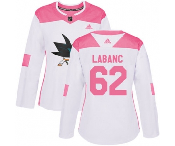 Adidas San Jose Sharks #62 Kevin Labanc White Pink Authentic Fashion Women's Stitched NHL Jersey