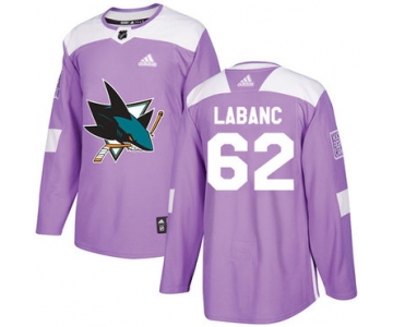 Adidas Sharks #62 Kevin Labanc Purple Authentic Fights Cancer Stitched NHL Jersey
