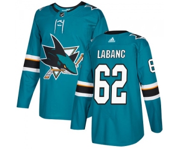 Adidas Sharks #62 Kevin Labanc Teal Home Authentic Stitched NHL Jersey