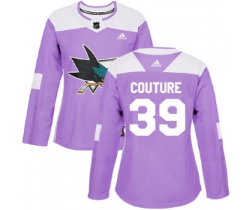Adidas San Jose Sharks #39 Logan Couture Purple Authentic Fights Cancer Women's Stitched NHL Jersey