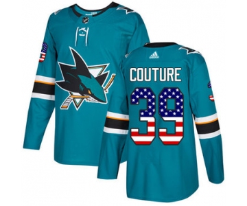 Adidas San Jose Sharks #39 Logan Couture Teal Home Authentic USA Flag Stitched Youth NHL Jersey