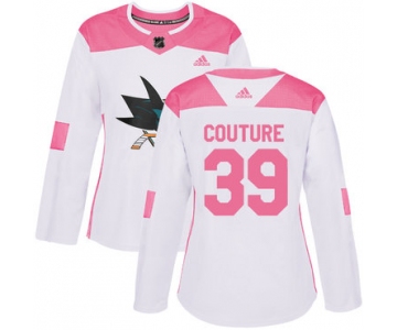 Adidas San Jose Sharks #39 Logan Couture White Pink Authentic Fashion Women's Stitched NHL Jersey