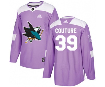 Adidas Sharks #39 Logan Couture Purple Authentic Fights Cancer Stitched NHL Jersey