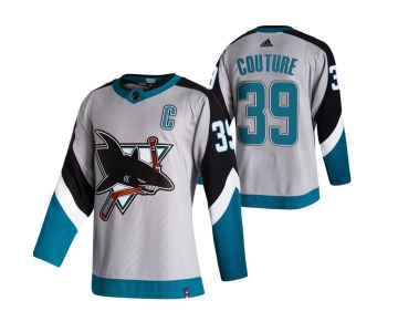 San Jose Sharks #39 Logan Couture Grey Men's Adidas 2020-21 Reverse Retro Alternate NHL Jersey