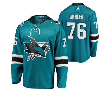 Adidas San Jose Sharks #76 Jonathan Dahlen Teal Home Authentic Stitched NHL Jersey