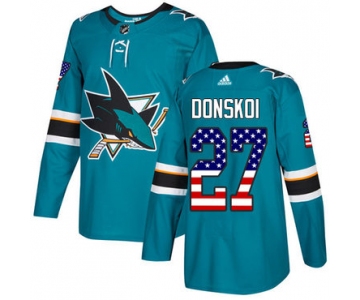 Adidas Sharks #27 Joonas Donskoi Teal Home Authentic USA Flag Stitched NHL Jersey