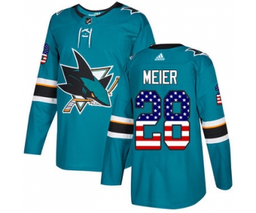 Adidas Sharks #28 Timo Meier Teal Home Authentic USA Flag Stitched NHL Jersey