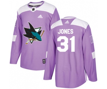 Adidas Sharks #31 Martin Jones Purple Authentic Fights Cancer Stitched NHL Jersey