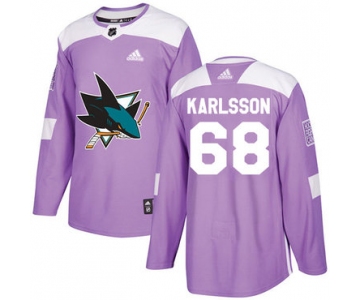 Adidas Sharks #68 Melker Karlsson Purple Authentic Fights Cancer Stitched NHL Jersey