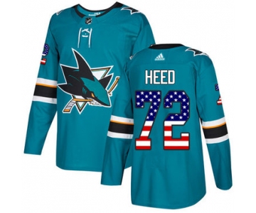 Adidas Sharks #72 Tim Heed Teal Home Authentic USA Flag Stitched NHL Jersey