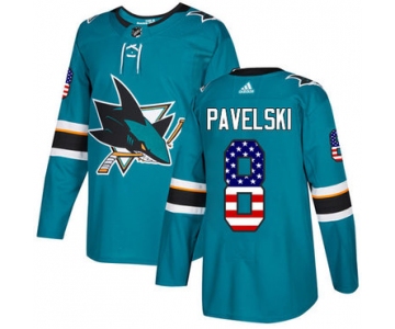 Adidas Sharks #8 Joe Pavelski Teal Home Authentic USA Flag Stitched NHL Jersey