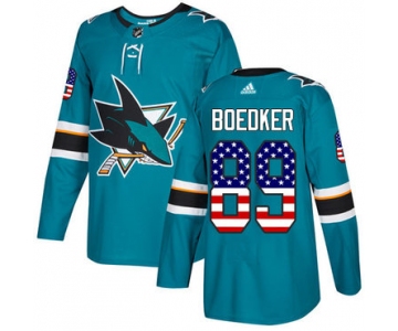 Adidas Sharks #89 Mikkel Boedker Teal Home Authentic USA Flag Stitched NHL Jersey