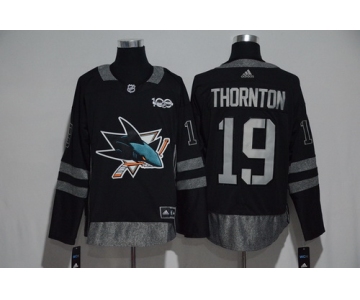Men's San Jose Sharks #19 Joe Thornton Black 100th Anniversary Stitched NHL 2017 adidas Hockey Jersey