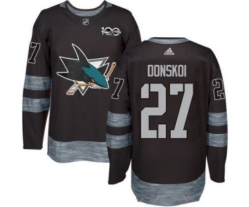 Men's San Jose Sharks #27 Joonas Donskoi Black 100th Anniversary Stitched NHL 2017 adidas Hockey Jersey